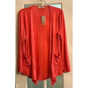 Town Cat Cardigan Women's Size Small Coral NWT Open Front Long Sleeve Pockets